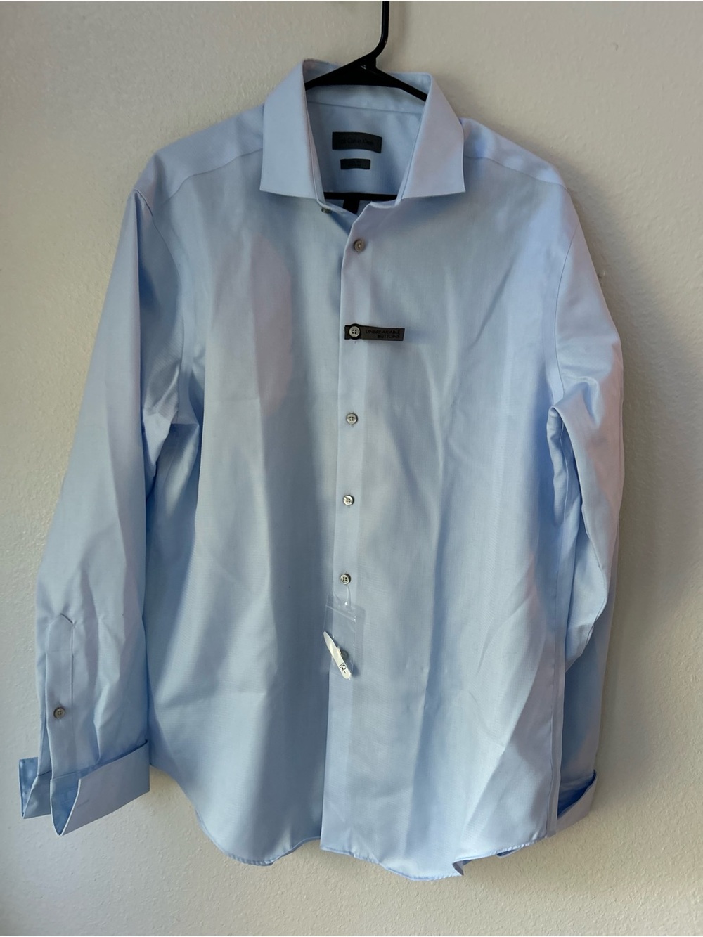 Calvin Klein Slim Fit Non Iron Two-Ply Mens Light Blue Dress Shirt Size 17 34-35